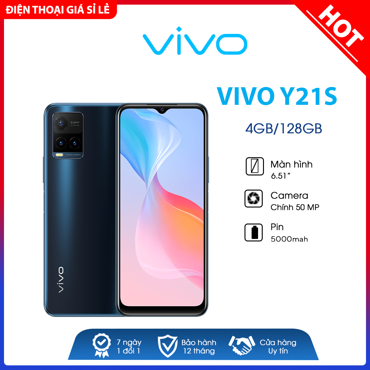 Điện thoại Vivo Y21s ( 4GB/128GB)- Mới 100%, Nguyên Seal | Bảo hành 12 tháng