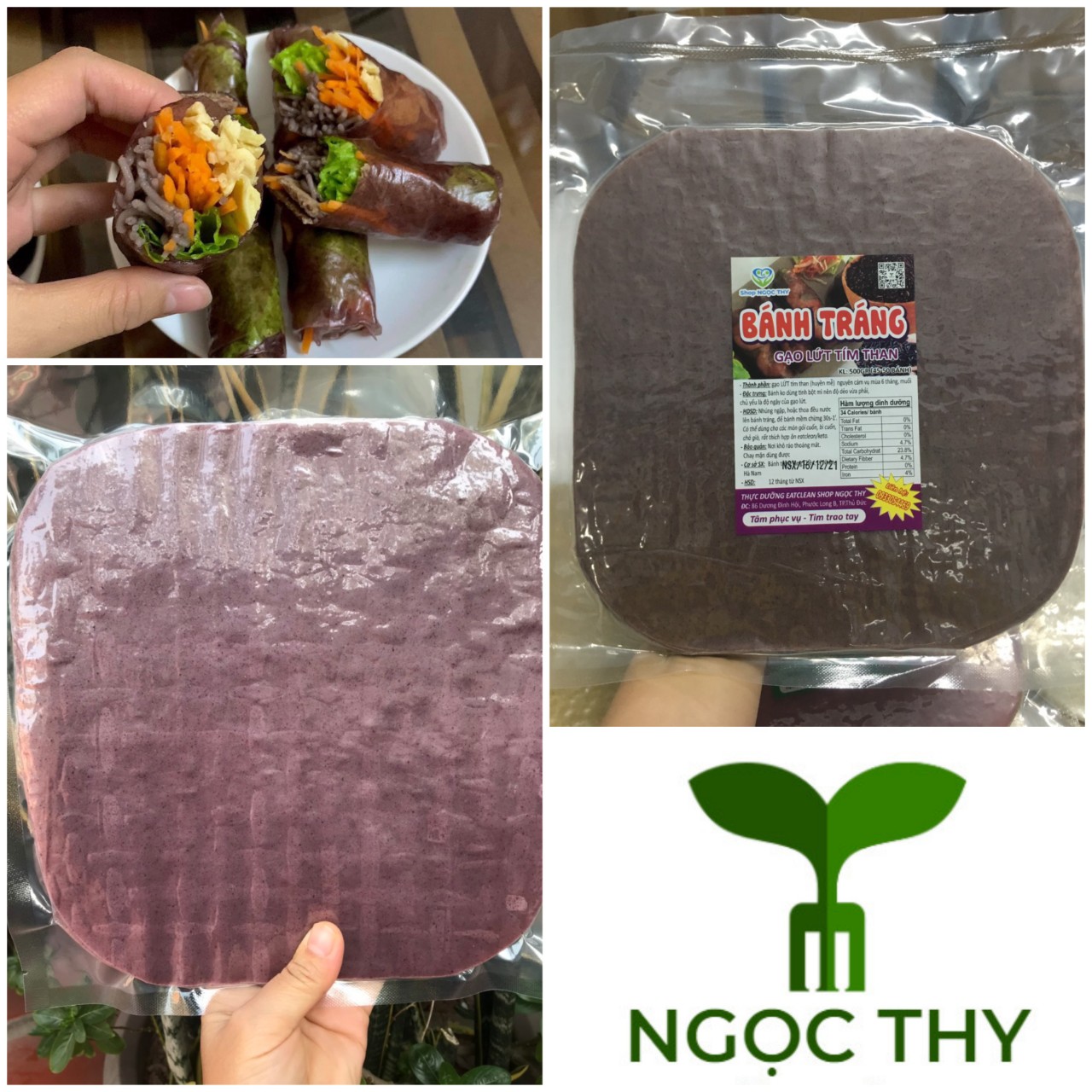 Bánh tráng gạo lứt tím than ăn eatclean 500gr