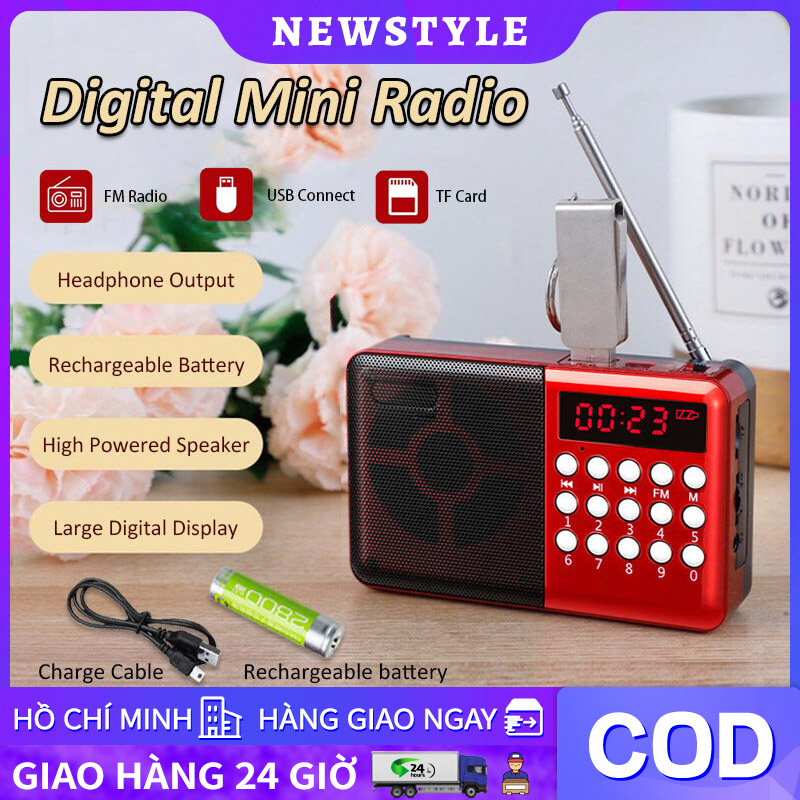 Đài Phát Thanh Kỹ Thuật Số Loa Di Động Mini FM Radio USB TF MP3 U Dish Nghe Nhạc Ăng Ten Kính Thiên Văn Tay Nghe Túi Đầu Thu Ngoài Trời