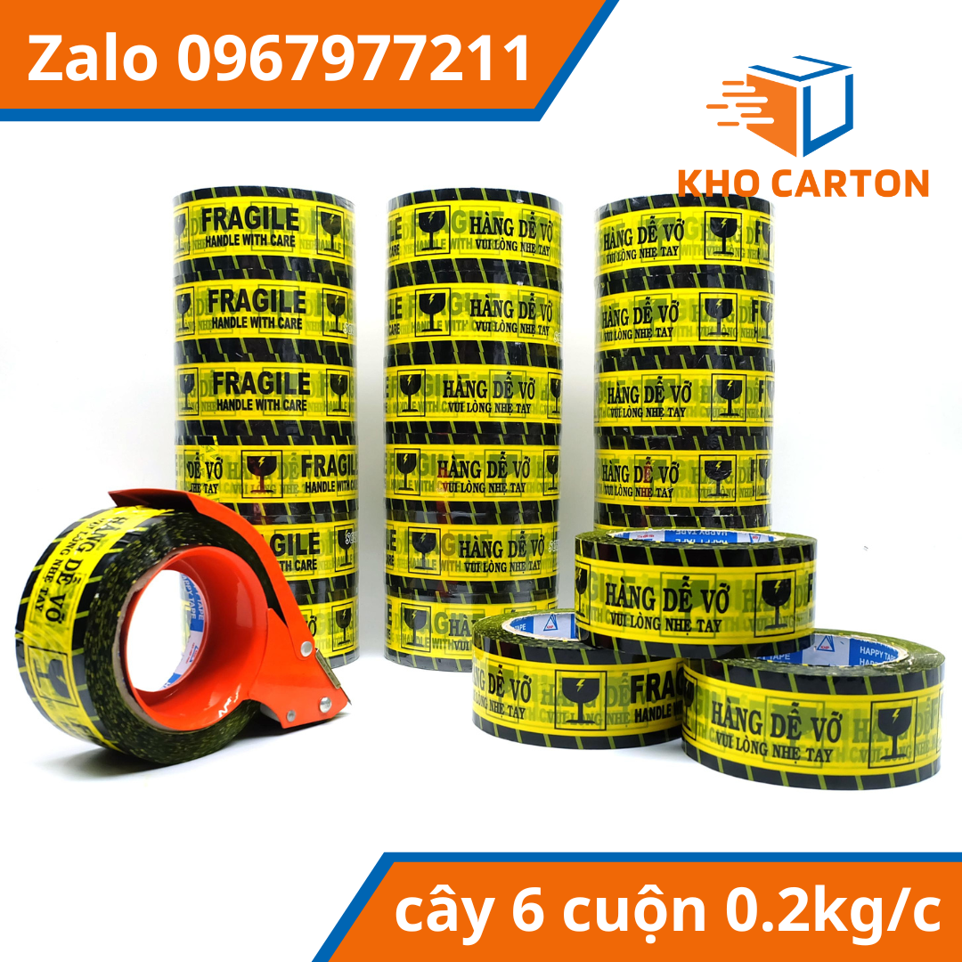 Cây 6 cuộn băng dính dễ vỡ 0,2kg / cuộn, Băng dính dễ vỡ cây 1,2kg