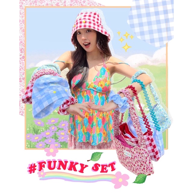 Set túi và mũ funky họa tiết hoa hè | quyền happyland.hnc