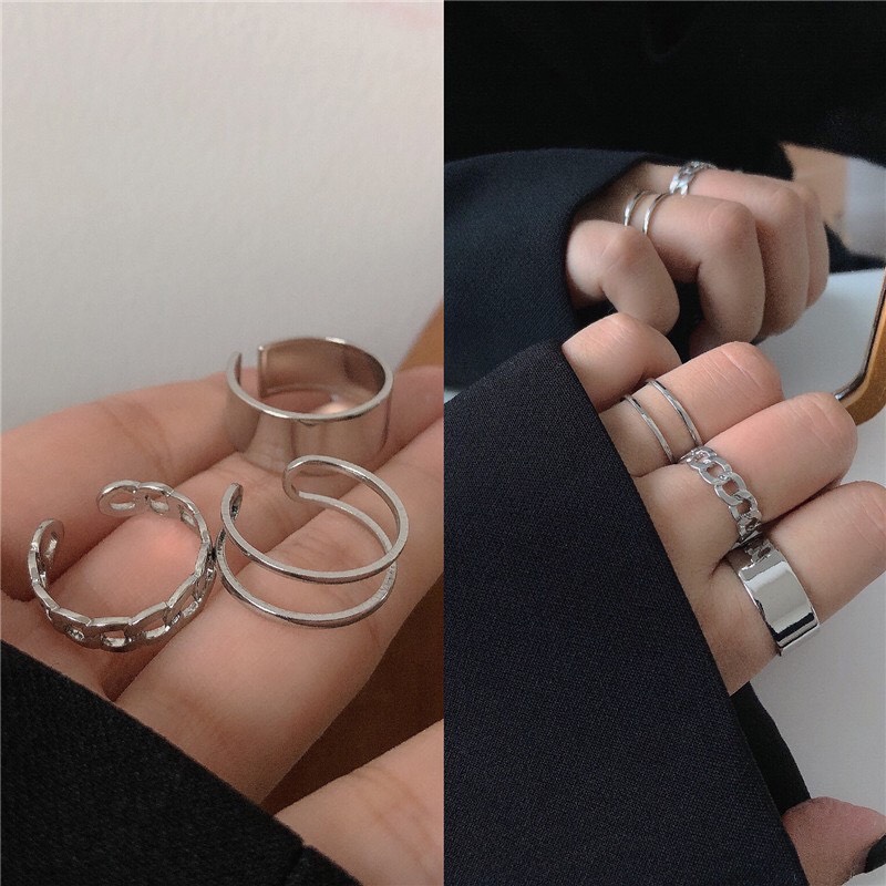 Set 3 nhẫn đeo tay từ kim loại phông cách Hip Hop cá tính cho nam và nữ