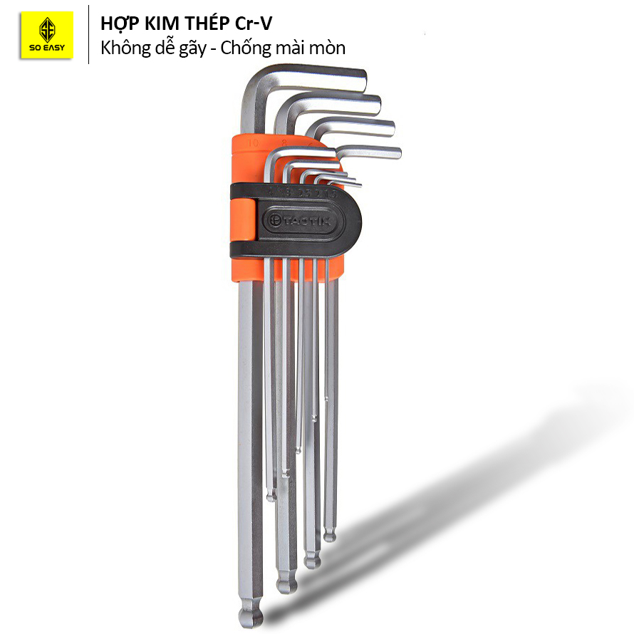 Bộ lục giác 9 chi tiết đầu bi, hệ mét 1.5 – 10mm tactix 206015, chìa vặn đầu lục giác 9 cây bằng thép cr-v, 2 đầu kẹp, tiện dụng, nhỏ gọn