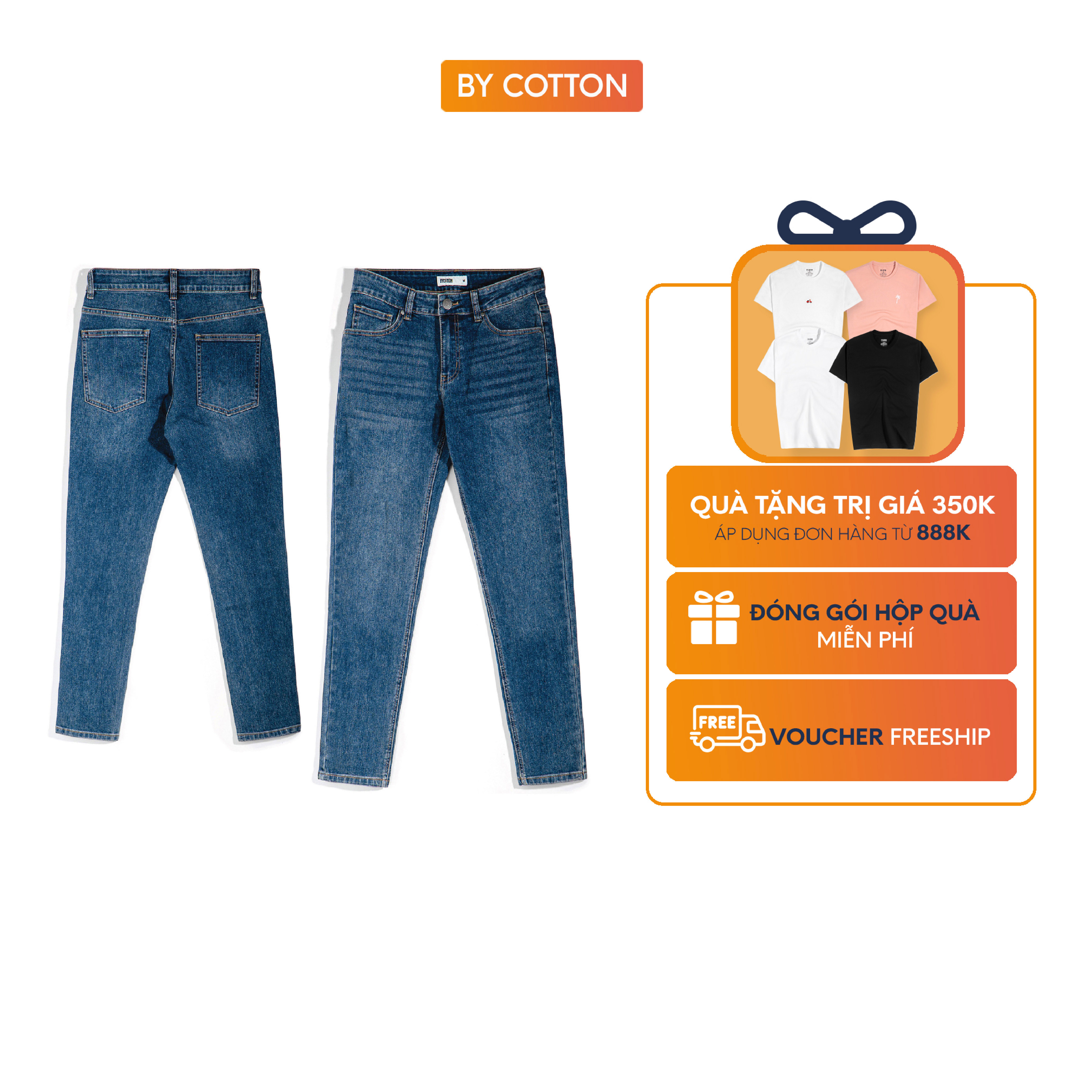 Quần jeans dài nam cao cấp màu xanh đậm dark blue basic jeans by cotton