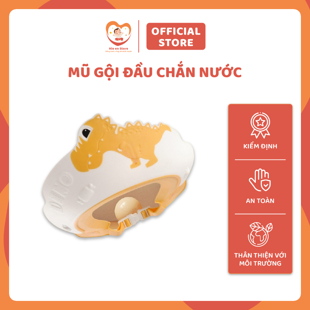 Mũ gội đầu chắn nước bảo vệ tai và mắt cho bé hình khủng long ,giúp bé thích đi tắm ,có thể điều chỉnh vừa với đầu bé - Hie en Store