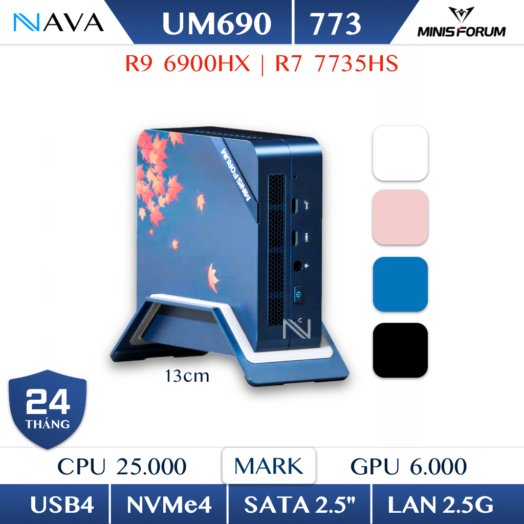 Mini PC Minisforum UM773 AMD R7 7735HS USB4 DDR5 Máy tính Ryzen 7 7735 WT ME SE LITE UM690 6900HX
