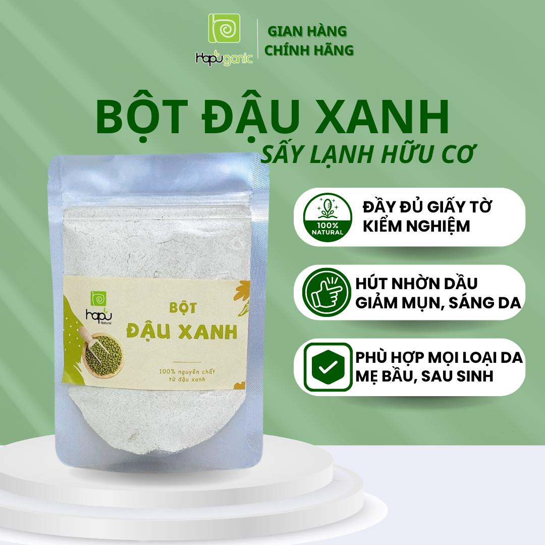 [HCM]Bột Đậu Xanh Nguyên Chất Hapu Organic Bột Thiên Nhiên Đắp Mặt Trắng Da giảm Mụn Tỏa Sáng Làn Da Mờ Vết Nhăn