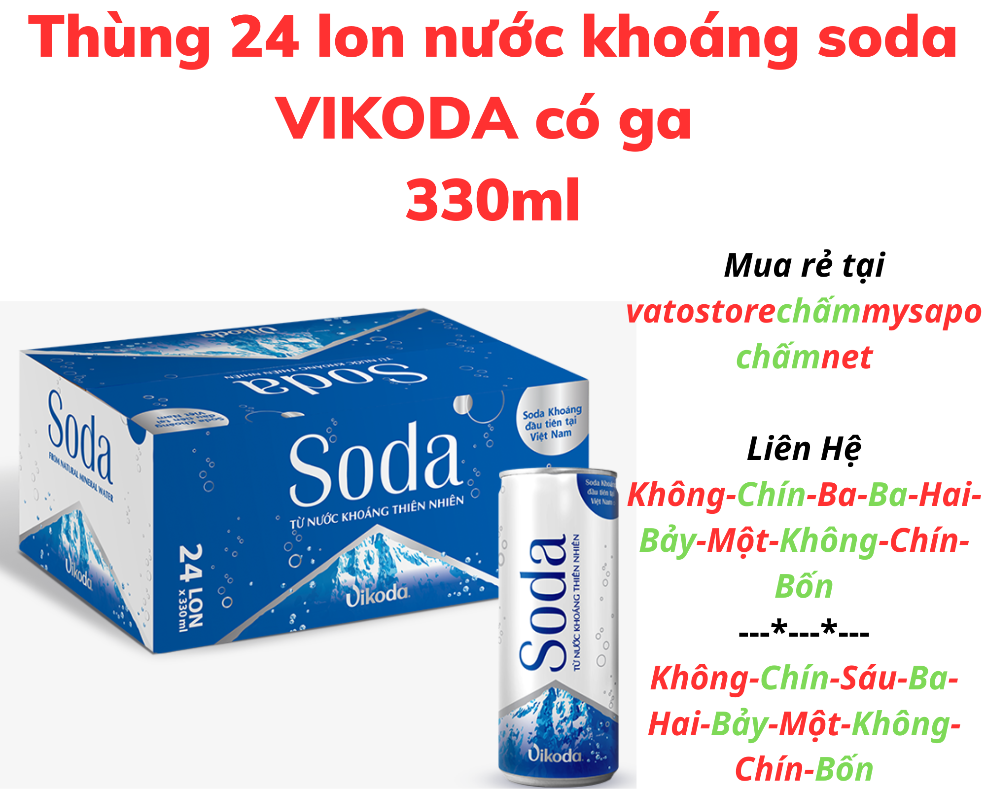 Thùng 24 lon soda VIKODA không ga 330ml / Lốc 6 lon soda VIKODA không ga 330ml