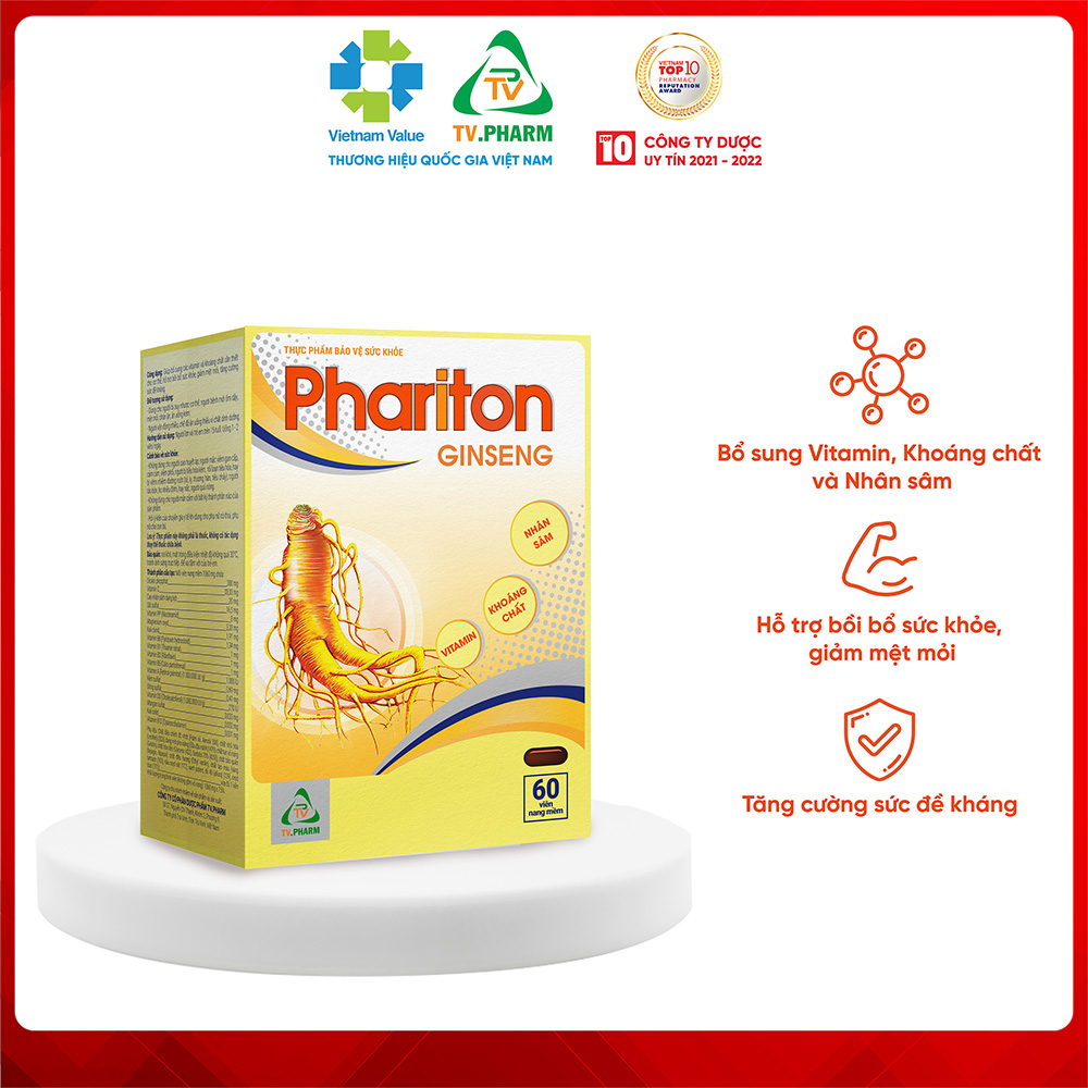 Thực phẩm bảo vệ sức khỏe PHARITON GINSENG - Bổ sung Vitamin, Khoáng chất và Nhân sâm cho cơ thể (60 viên)
