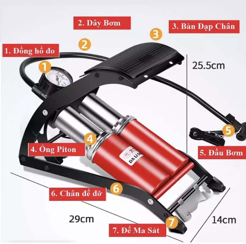 Bơm đạp chân 2 ống - bơm hơi đạp chân xe máy ô tô - ống bơm đạp chân trợ lực - bơm hơi đạp chân mini - bơm xe đạp - bơm xe máy, bơm hơi ô tô - xe máy gọn nhẹ.