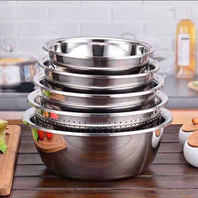 Bộ thau rổ inox 5 món nhà bếp tiện dụng - cao cấp. đức nhung store