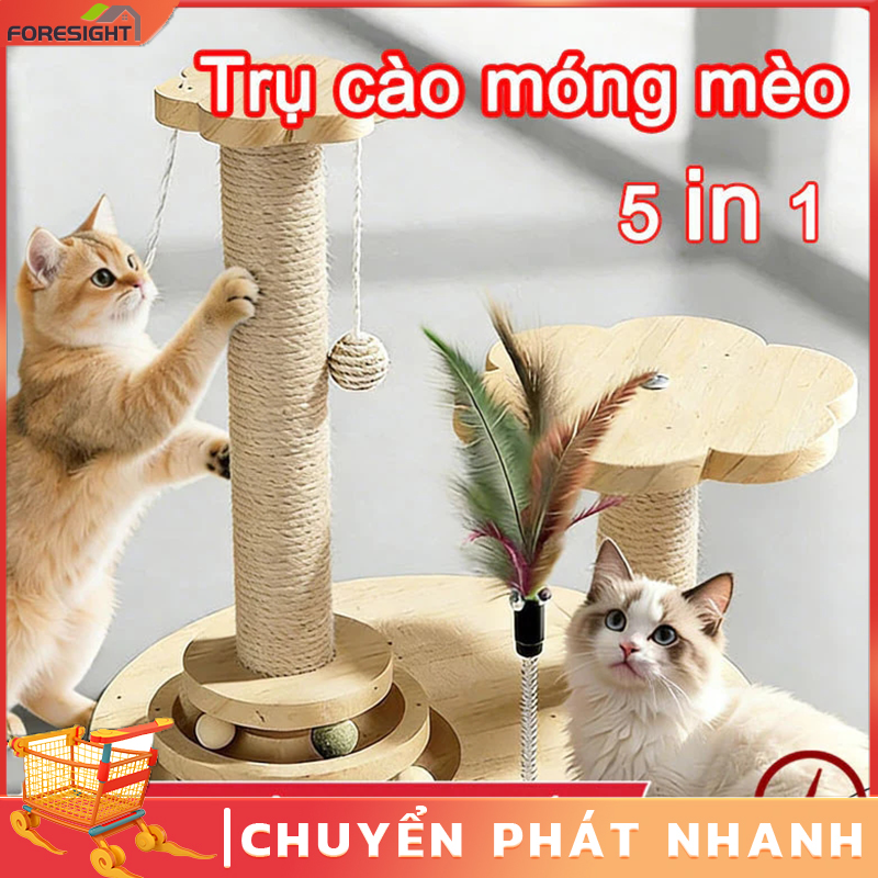 【FORESIGHT 】5 in 1 Khung Leo Trèo 2 Lớp Kèm Đồ Chơi Thú Cưng Cho Mèo, Cây Đồ Chơi Cho Mèo, Trụ Cào Móng Mèo