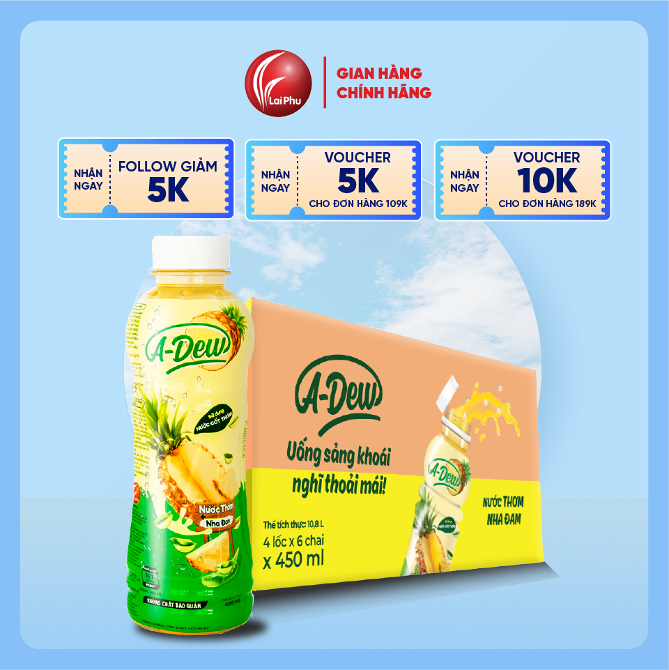 Nước trái cây Thơm Nha Đam A-Dew Chai 450ml - Thùng 24 Chai
