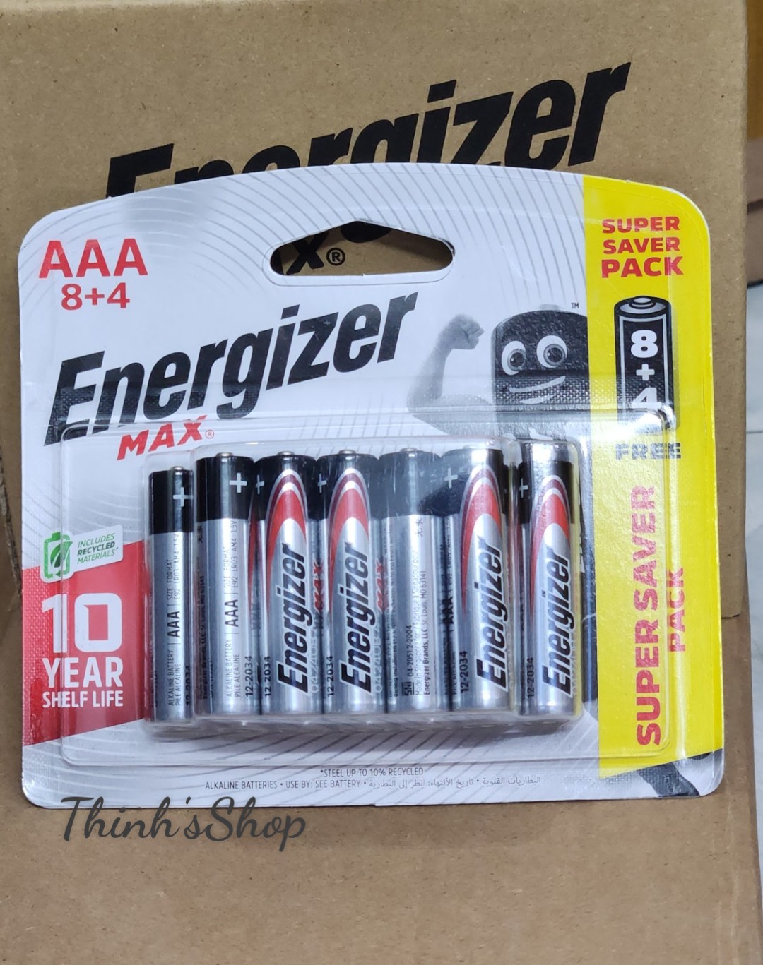 Vỉ 12 viên pin đũa aaa 1.5v energizer max e92 bp8+4 hàng chính hãng có logo môi trường xanh