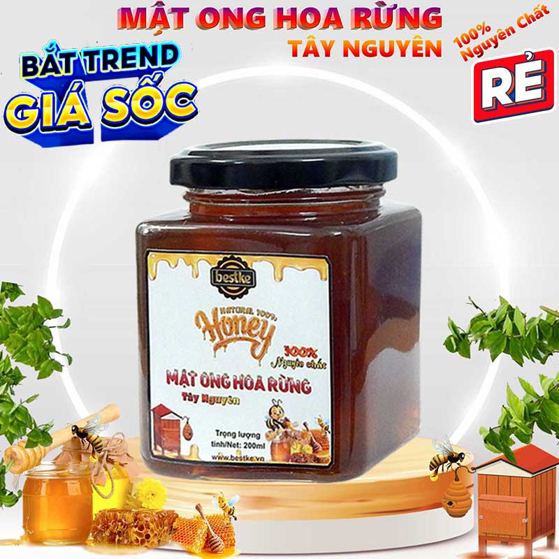 Mật ong , mật ong rừng , tây nguyên 100% nguyên chất , hũ 200ml = 280g , bestke