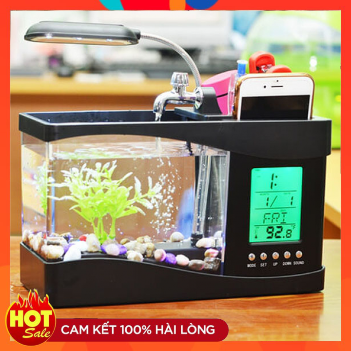 [HCM]Bể cá mini để bàn giá rẻ có đèn - Bể cá phong thủy mini sử dụng nguồn điện usb