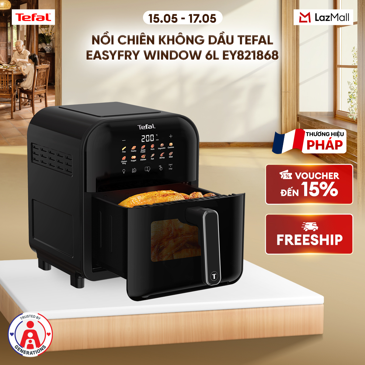 Nồi chiên không dầu Tefal EasyFry Window 6L EY821868