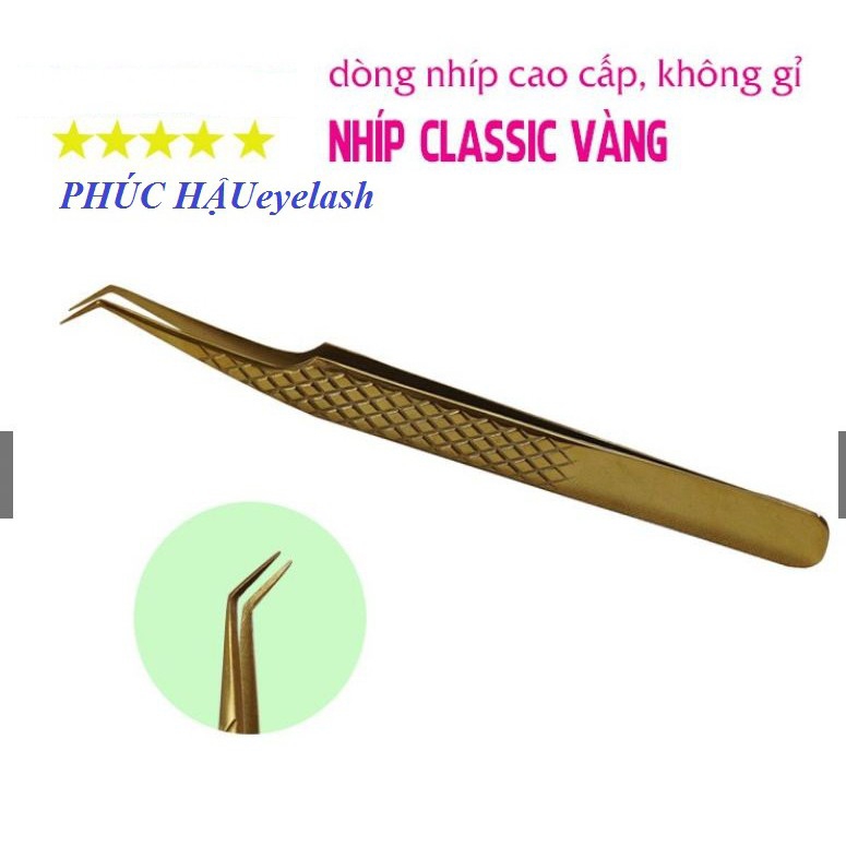 Nhíp tách, nối mi classic vàng pakistan cao cấp, nhíp tạo fan nối volume làm từ thép không gỉ tặng 5 cặp gel pad.phụ liệu mi hậu