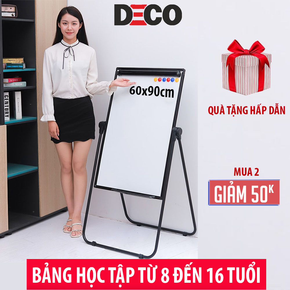Bảng viết bút lông, white board di động, dùng được 2 mặt, nâng chỉnh chiều cao, gập gọn tiện lợi cho học sinh từ 4 đến 18t, rộng 60x9mcm, bảo hành 12 tháng
