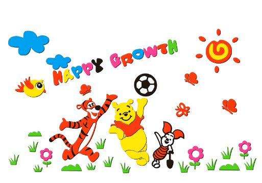 Tranh dán tường Mon Mon - Decal mica 3D nổi dán tường hình gấu Pooh và các bạn đáng yêu, trang trí phòng ngủ bé, decor lớp học mầm non
