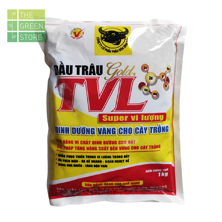 Phân bón vi lượng đầu trâu Gold TVL NPK 7-7-4+TE (1kg) cho hoa hồng, mai vàng, cây cảnh, rau màu, cây ăn trái