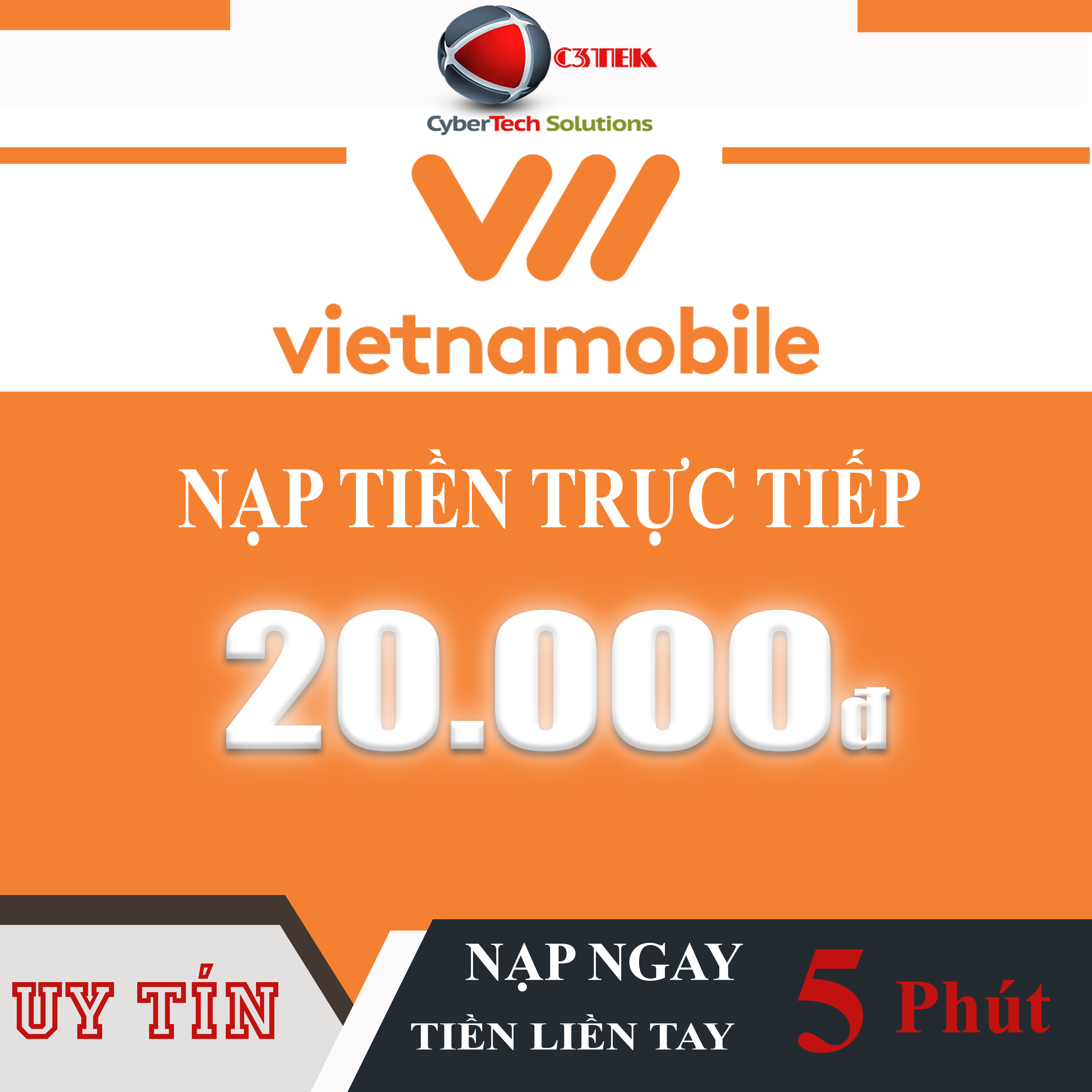 C3TEK Nạp tiền VIETNAMOBILE 20K Nạp Thẻ Trực Tiếp TB TRẢ TRƯỚC SỐ ĐẸP CAM KẾT