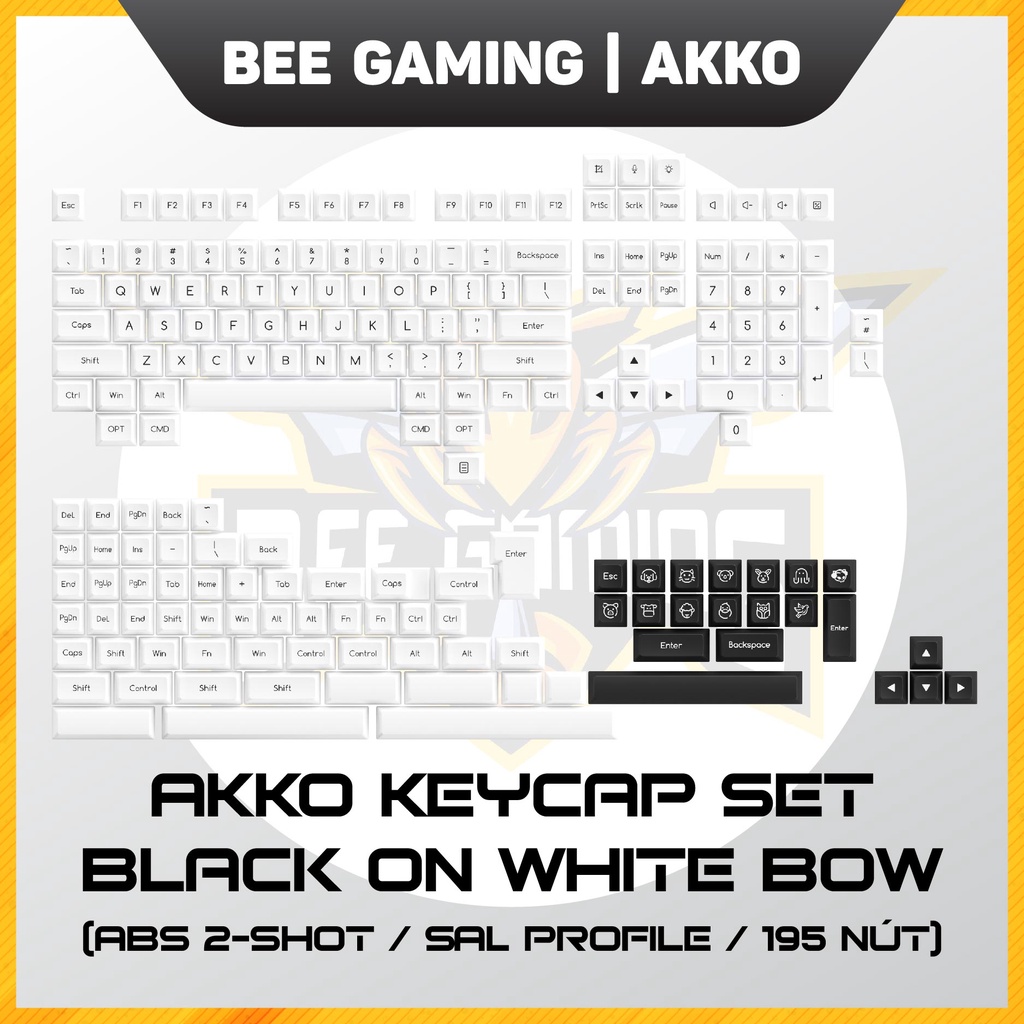 Bộ keycap AKKO – Black on White BoW (Chất liệu ABS Double-Shot / SAL profile / 195 nút)