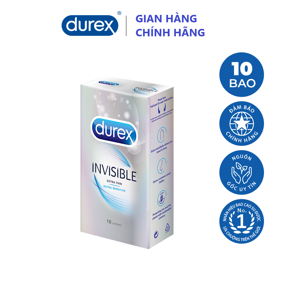 [HCM]Bao cao su siêu mỏng Durex Invisible Extra Thin - Extra Sensitive hộp 10 cái