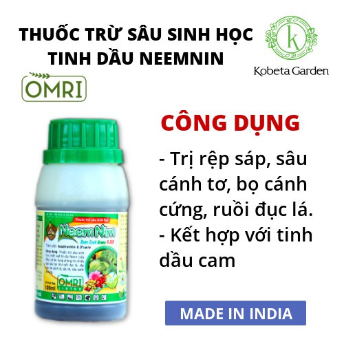 Thuốc trừ sâu sinh học Neem Nim Xoan Xanh Green 0.3EC