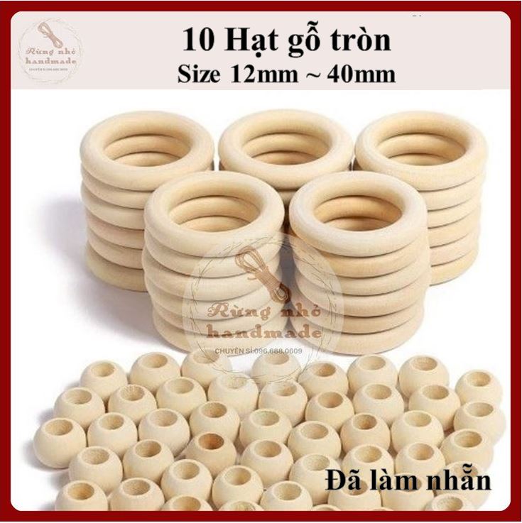 Hạt gỗ tròn, đã làm nhẵn, hạt gỗ mộc, hạt gỗ xâu vòng, làm macrame, handmade, decor, vòng gỗ đeo tay