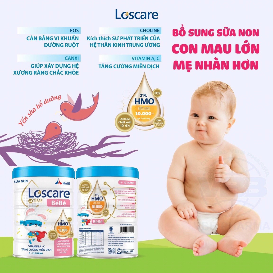 Sữa bột loscare bé bé dành cho trẻ từ 0 đến 12 tháng, 900g