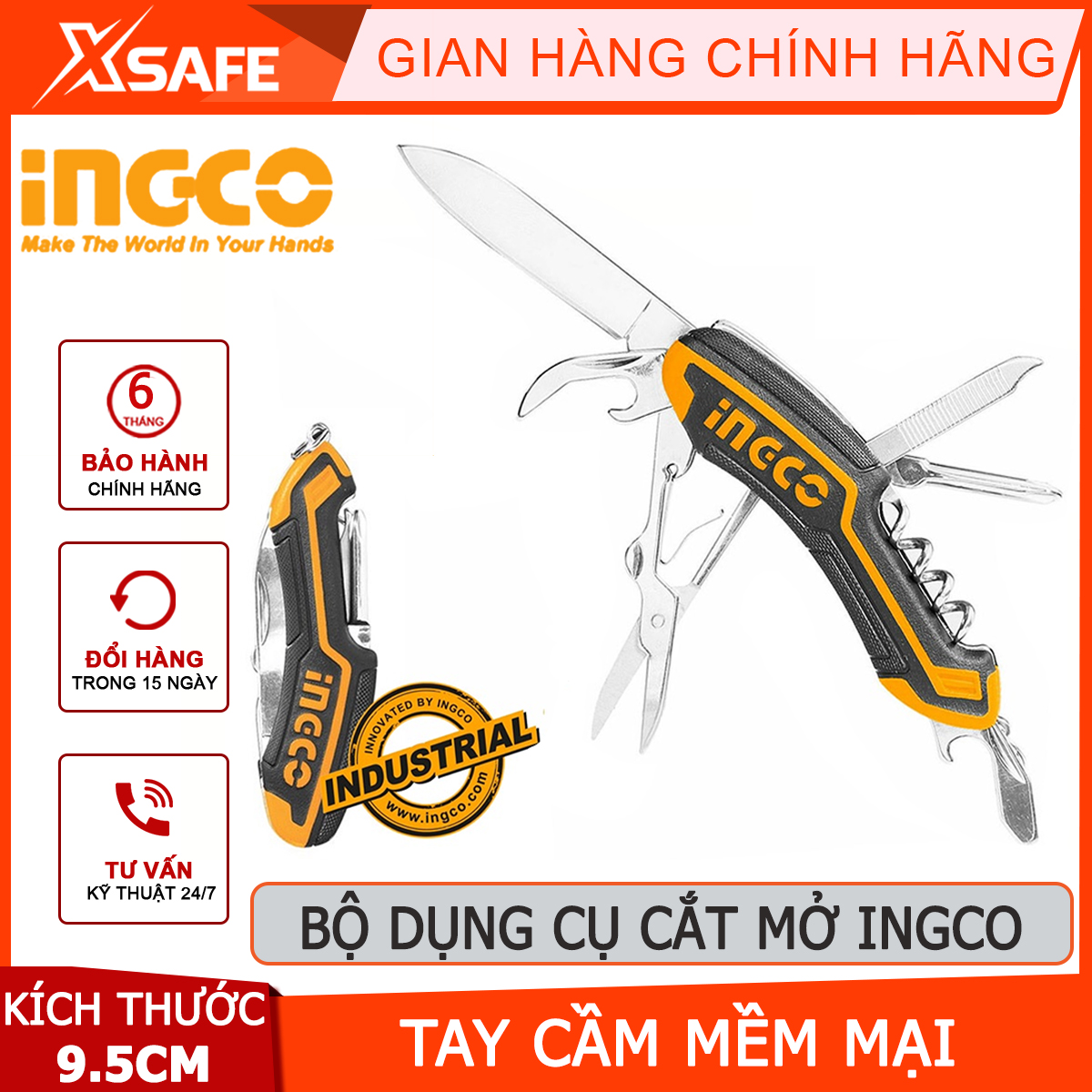 Dao đa năng INGCO HMFK8108 | dao gập bỏ túi kích thước 9.5cm gồm 10 chức năng khác nhau cắt , gọt nguyên vật liệu , thực vật,...