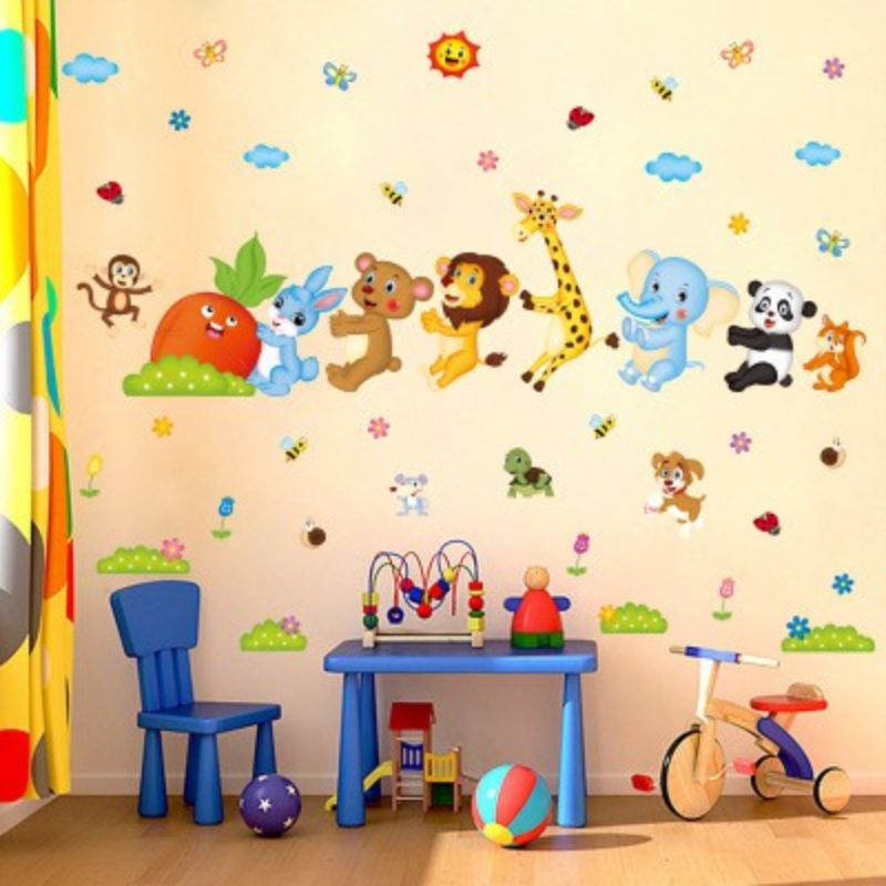 Decal dán tường thú nhổ cà rốt đáng yêu cho bé
