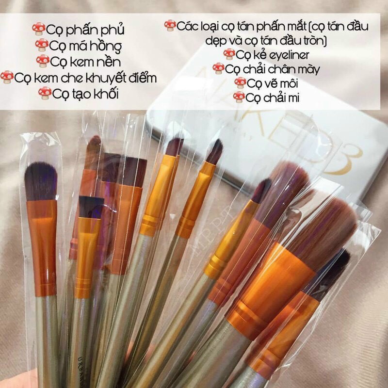 [HCM]Bộ Cọ Trang  Điểm 12 Cây NAKED3  Kèm Hộp Đựng Xinh Xắn