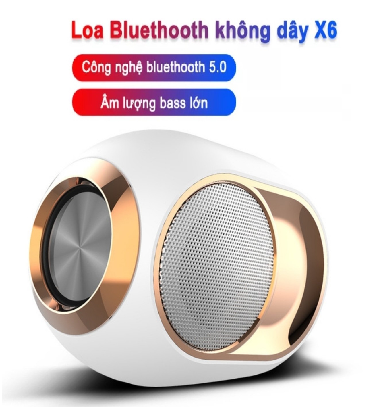 Loa Bluetooth Mini X6 Cao Cấp, Chip 5.0,Âm Thanh Cực Hay Bass Siêu Trầm Pin 1200mAh,Micro Tích Hợp Cuộc Gọi Rảnh tay,Hỗ Trợ Cổng AUX, Khe Cắm Thẻ Nhớ, USB.