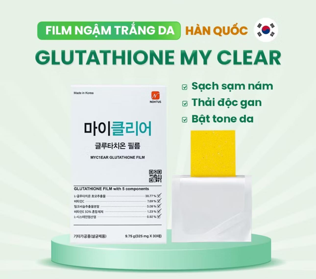 Kẹo ngậm trắng da, giảm nám My Clear Glutathione Film chính hãng có tem phụ , hộp 30 miếng