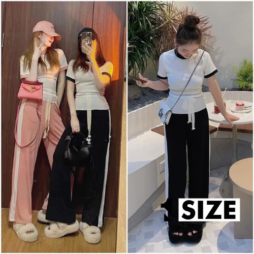 Set áo croptop body phối viền kèm quần suông 1 sọc thời trang trẻ trung năng động 1SIZESHOP