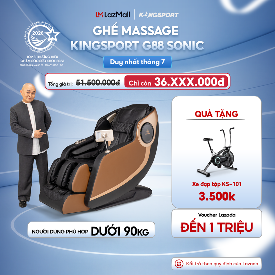 Free Installation | Kingsport G88 Sonic High-End Massage Chair with 3D Rollers, Modern Calf and Foot Massage System Giá 45,600,000 Đồng*Miễn phí vận chuyển
