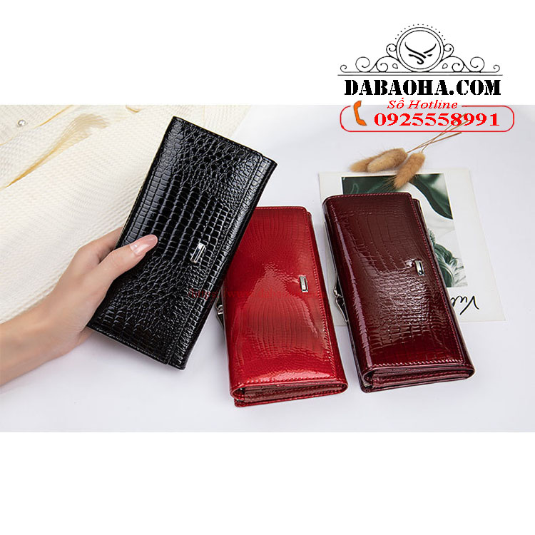 Ví dài nữ da bò thật bhm1069 ví gập đôi