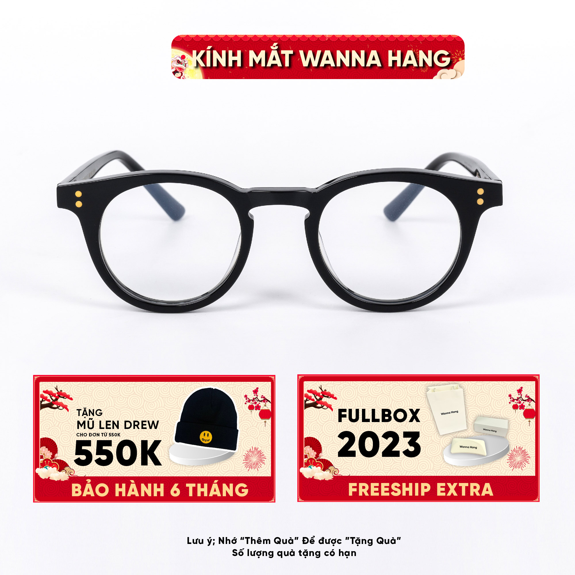 Gọng kính cận nam nữ cao cấp tròn đẹp chống tia UV thời trang Hàn Quốc Wanna Hang MILAN WHGM22