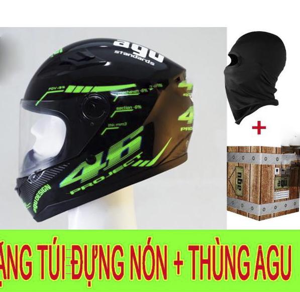 Nón Bảo Hiểm AGU tem 46 xanh lá, tặng khăn ninja