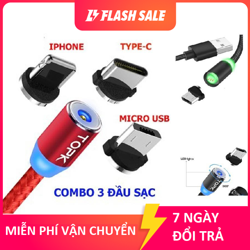 Dây cáp sạc nam châm 3 trong 1 với lực hút mạnh, , Dây cáp từ tính đầu hút nam châm, dây cáp nam châm sạc điện thoại Android Type-C, iPhone, Xiaomi, Vivo, Huawei, Oppo, Samsung, magnetic cable magic charging 3 in 1