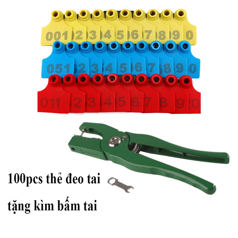 Kìm bấm tai tặng thẻ đeo tai lợn heo trâu bò 5*4cm in sẵn số