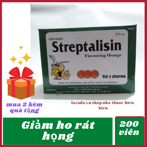 Giảm ho, rát họng, viên ngậm Streptalisin vị chanh đào thơm miệng trắng răng-Hộp 200 viên