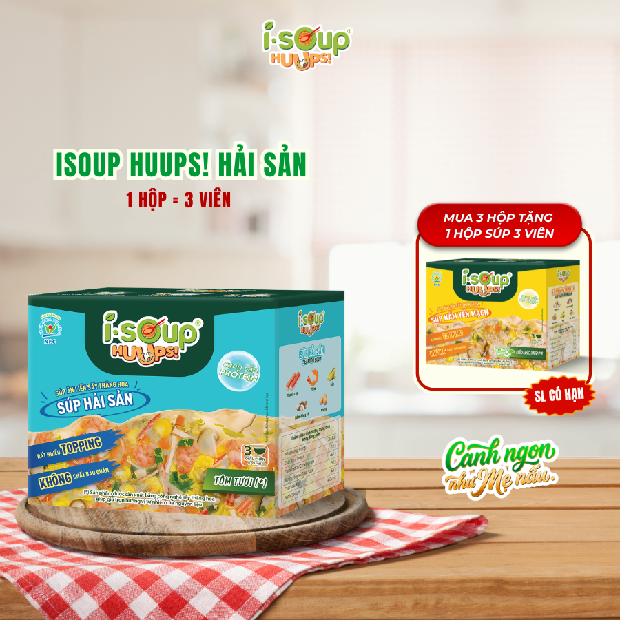 ISOUP HUUPS! – SÚP HẢI SẢN (HỘP 3 VIÊN) - Súp Ăn Liền Sấy Thăng Hoa