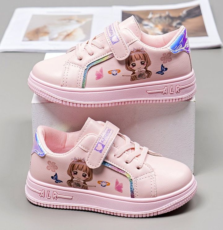 Giày thể thao bé gái in hình công chúa da mềm thoáng khí đế êm giày dép bé gái - Mẫu mới TL64