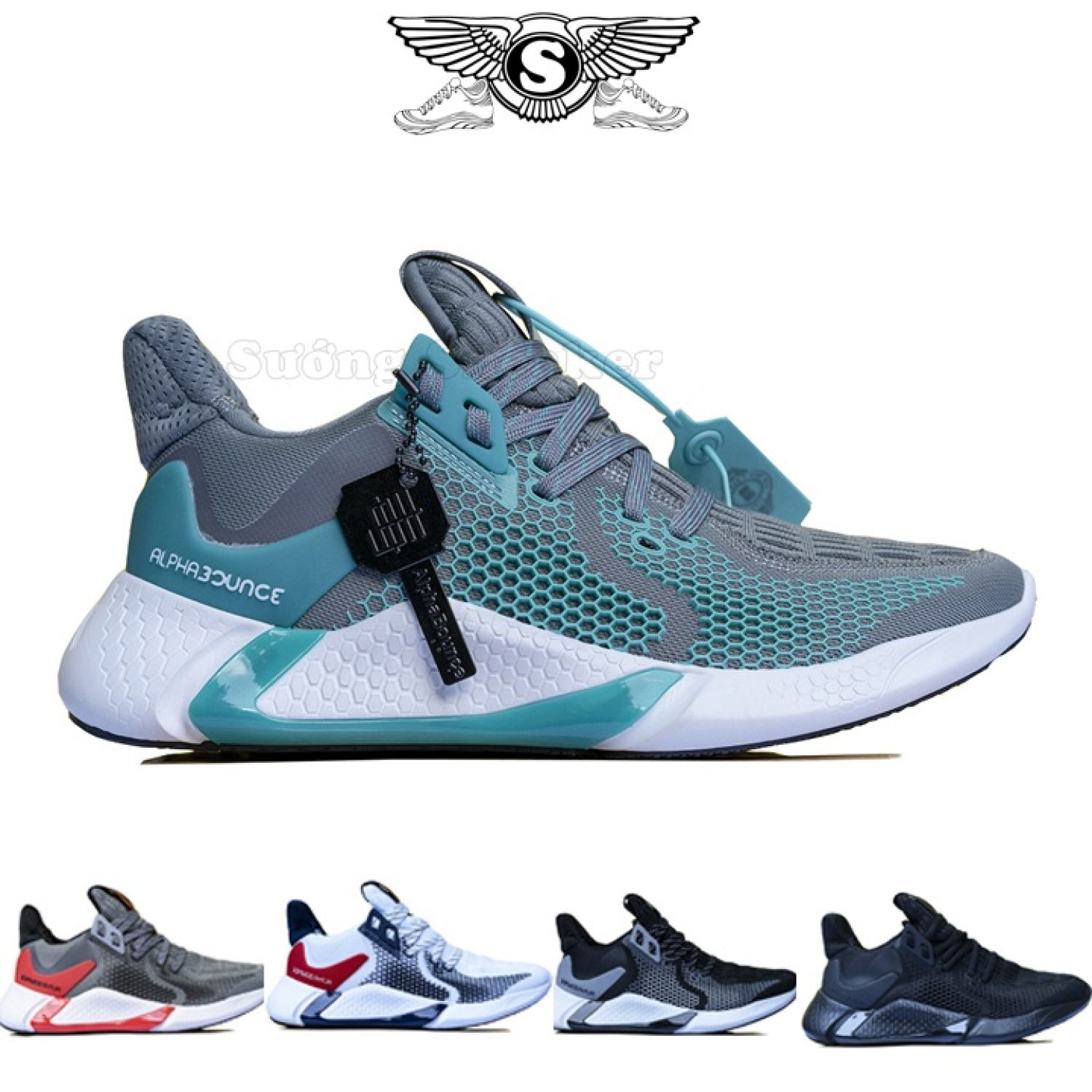 Giày AlphaBounce 2020 Xám Xanh Nam Best Quality Cao Cấp Rẻ ƞhất [ Sướng Sneaker ]