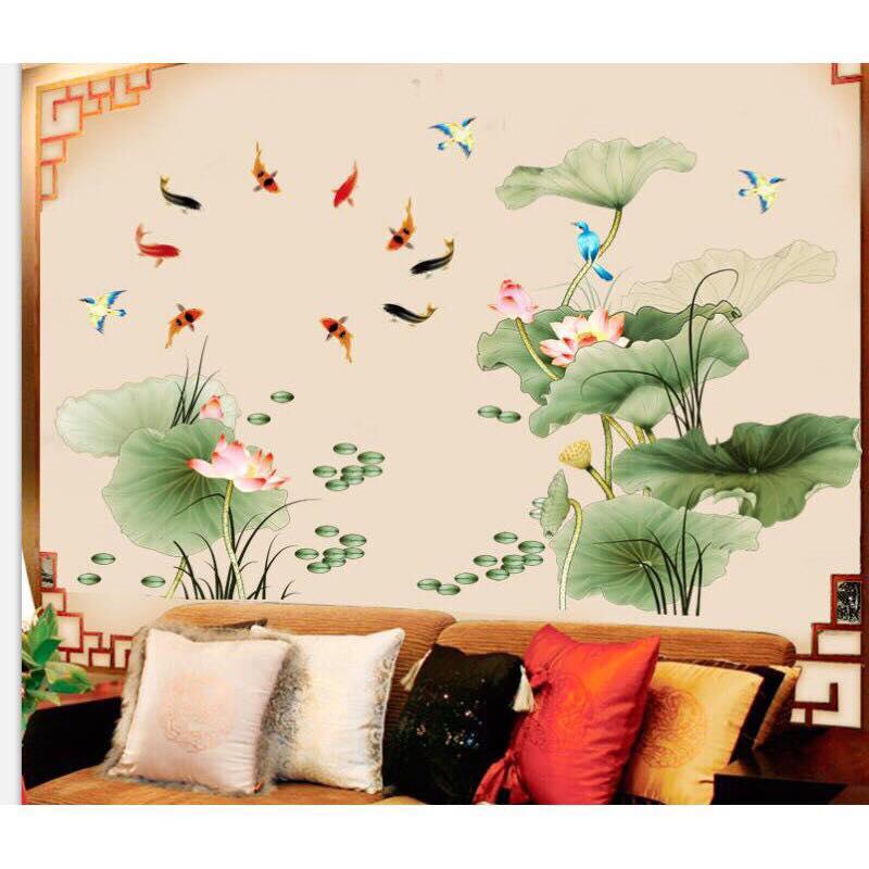 decal dán tường hoa sen 3D sang chảnh mẫu mới