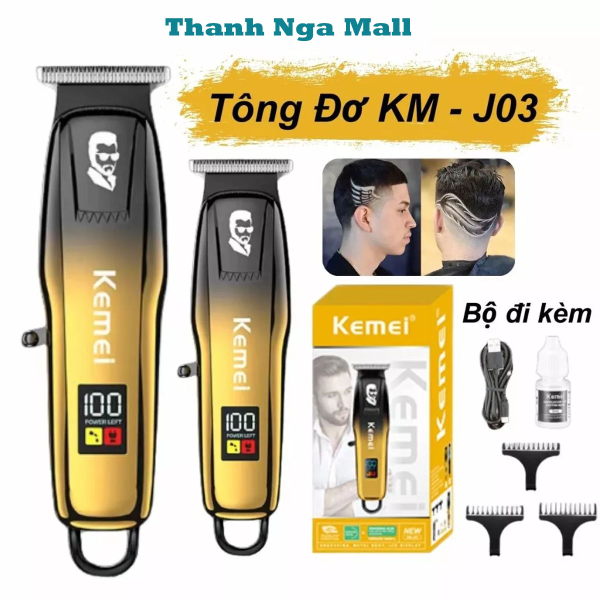 CHÍNH HÃNG Tông Đơ Cắt Tóc KM 709A Chấn Viền KM J03 - Bộ Tông Đơ Chính Hãng Kemei Cắt Bén Pin Trâu