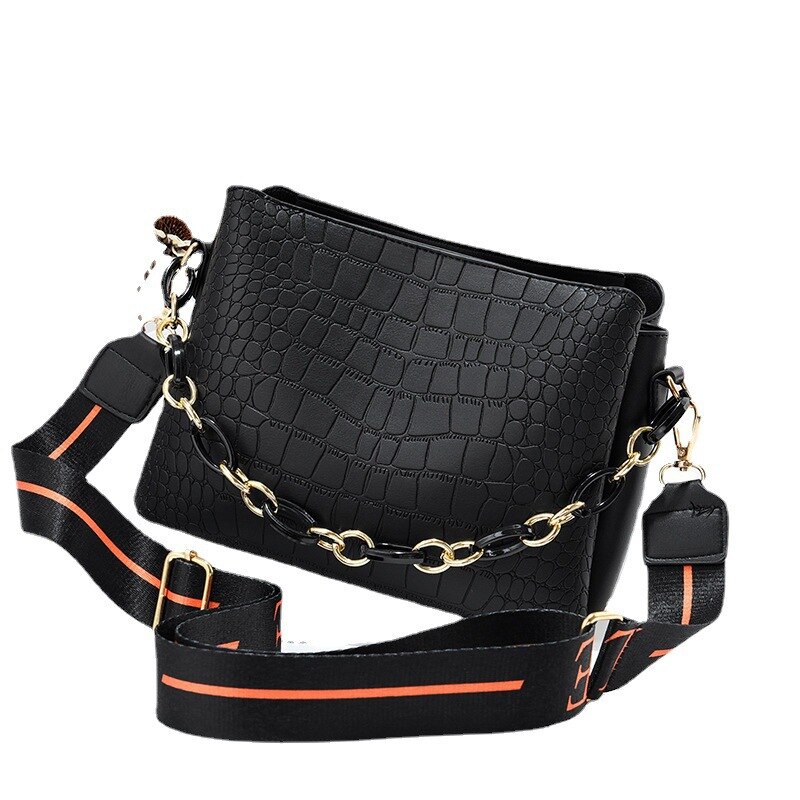 2023 Wide Strap Alligator PU Leather Women‘S Handbags Fashion Brand Designer Lady's Shoulder Cross Female Bags Solid Color
